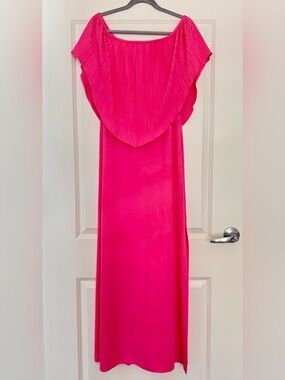 Vintage 70s JT Dress Co by Jody of California Hot Pink Off Shoulder Maxi Dress